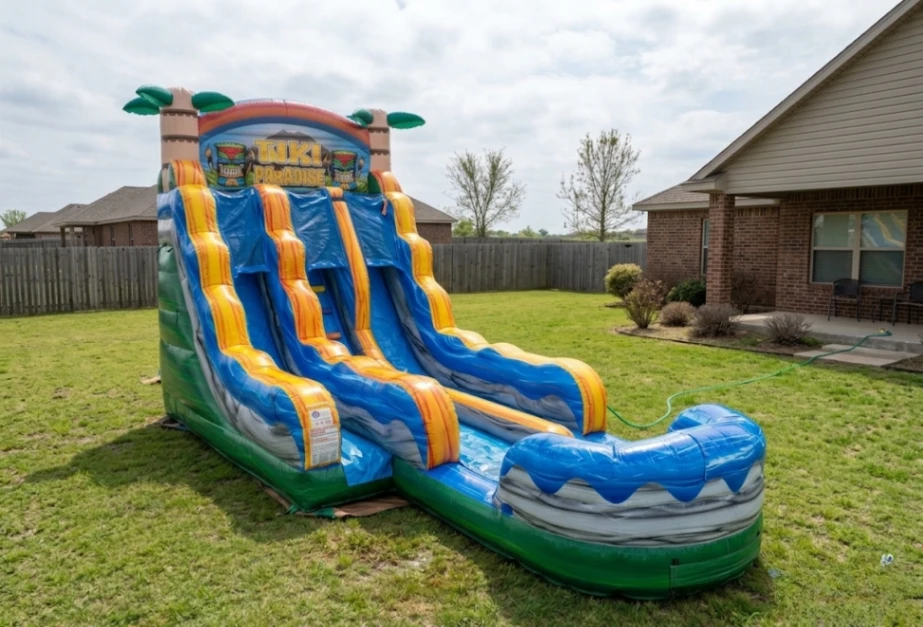 Rent the 18ft Tiki Plunge Dual Lane Water Slide in New Orleans with delivery and setup