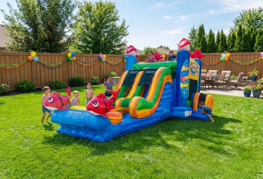 Rent the Kahuna Dual Lane Water Slide Combo in New Orleans with delivery and setup
