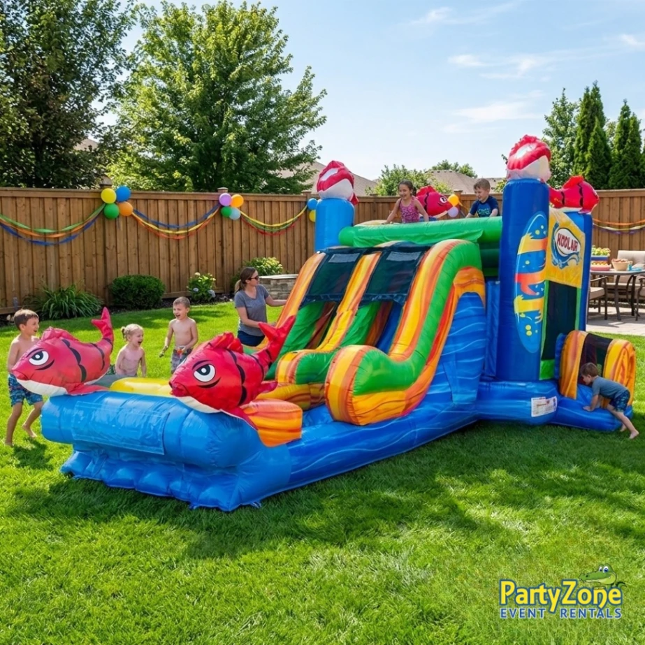 Rent the Kahuna Dual Lane Water Slide Combo in New Orleans with delivery and setup